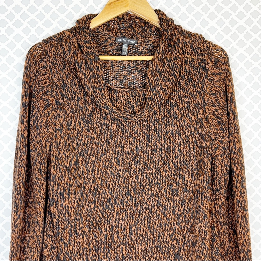 NWOT Eileen Fisher Marled Organic Cotton Blend Funnel-neck Sweater In Nutmeg - Picture 5 of 11